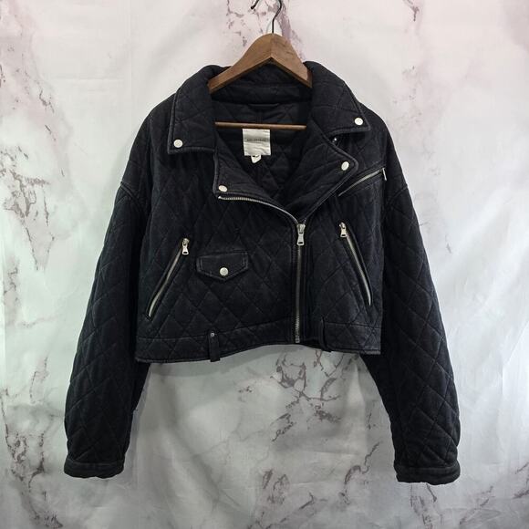 Anthropologie Coat Womens Large Black Crop Quilted Moto Avec Les Filles - Picture 1 of 11